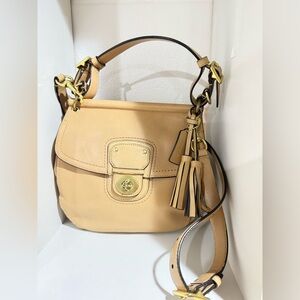 Coach Tan Leather Shoulder Bag with Gold Accents
